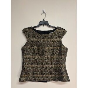 Jessica Howard Striped Collar Black and Gold Beaded Button Up Top, Women's Sz 10